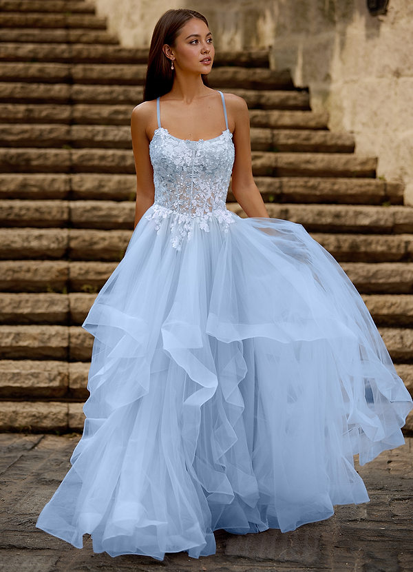 Mosaic Blue Ruffle Prom Dress image1