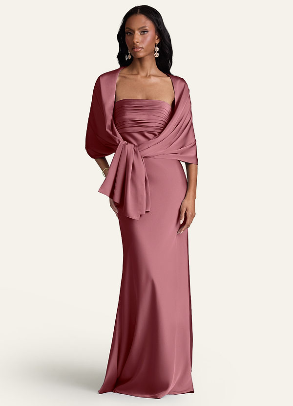 front Azazie Matching Color Aleena Stretch Satin Shawl