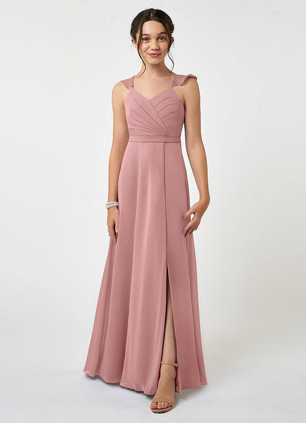 Azazie Emily Junior Dusty Rose A-Line Ruched Chiffon Dress image1