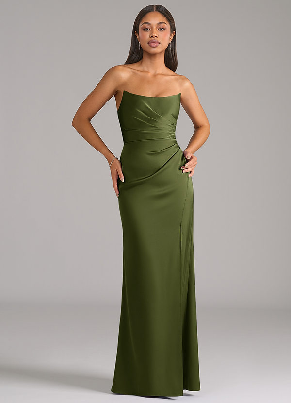 Azazie Marla Bridesmaid Dresses Olive Sheath Strapless Stretch Satin Convertible Dress image1