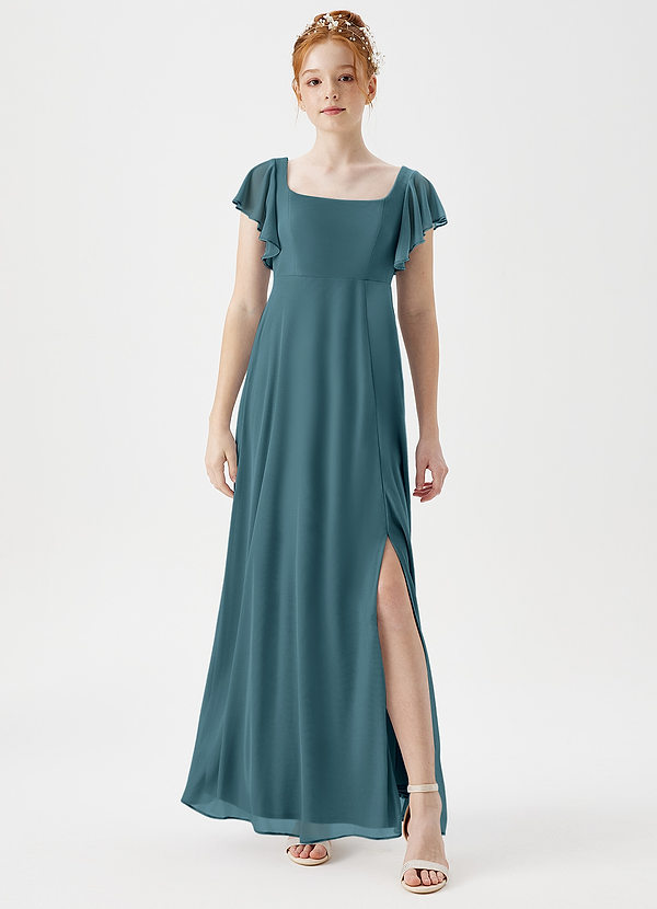 Azazie Bondi Junior Bermuda A-Line Side Slit Mesh Dress image1