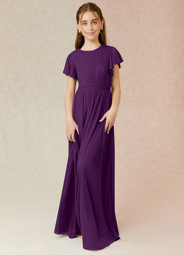 Azazie Mosley A-Line Ruched Mesh Floor-Length Dress image1
