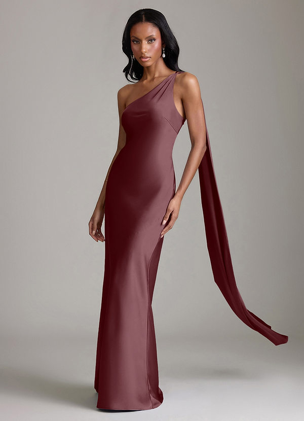 Azazie Galinda Brudtärneklänningar Klä av Sjöjungfru i Stretch Satin Ena axeln Sangria image1