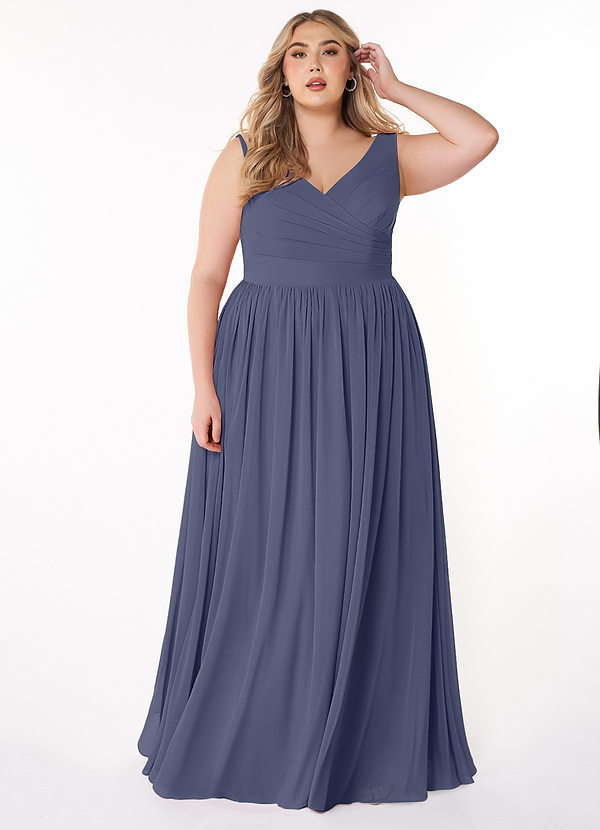 Azazie Keyla Bridesmaid Dresses Stormy A-Line V-Neck Pleated Chiffon Dress image1