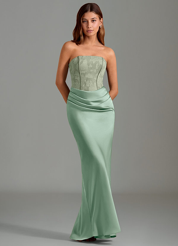 Azazie Emilia Vestidos de dama de honor Vestido Agave de Satén Elástico de Corte Sirena con Palabra de honor image1
