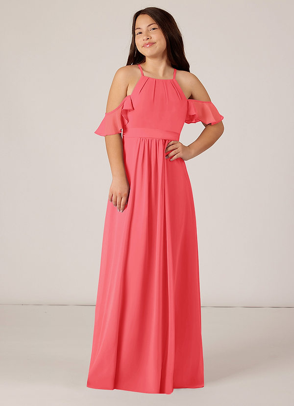 Elegant A-Line Bow Ruffle Junior Bridesmaid Dresses Watermelon