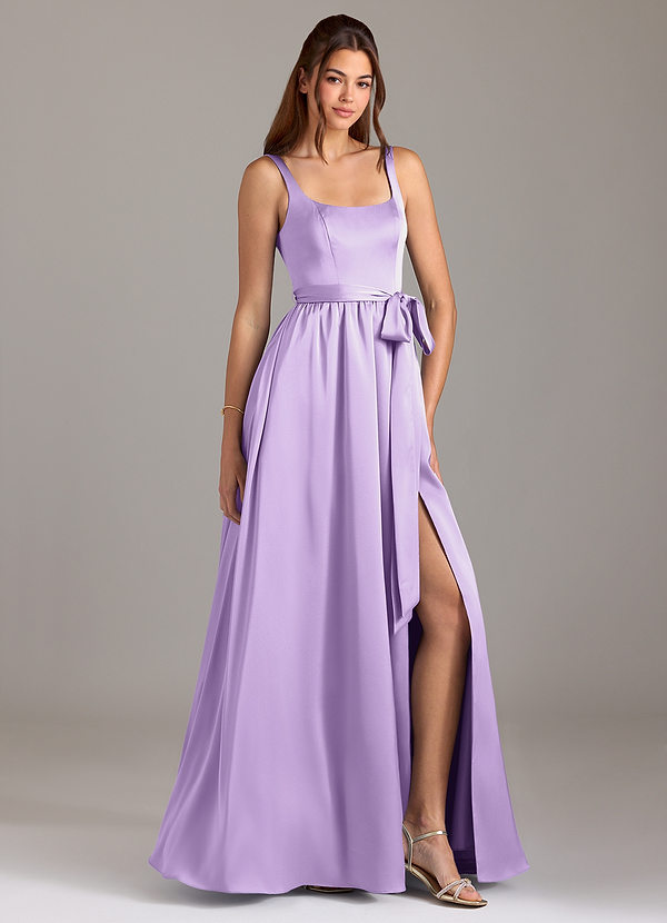 Azazie Elliott Bridesmaid Dresses Lilac A-Line with Pockets Stretch Satin Dress image1