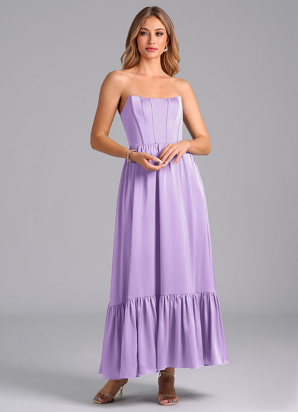 Azazie Leilana Bridesmaid Dresses Lilac A-Line Corset Stretch Satin Dress image1