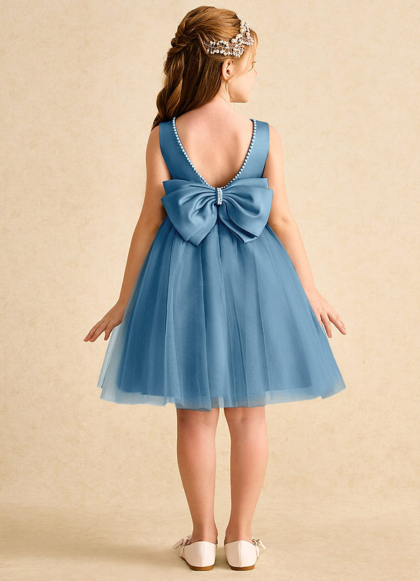 Azazie Jani Abiti da Ragazza di Fiori Abito A-Line in Tulle Fiocco Blu Acciaio image1