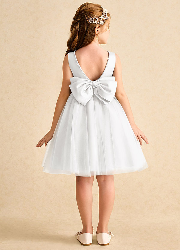 Azazie Jani Flower Girl Dresses White A-Line Bow Tulle Dress image1