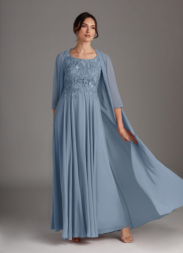 Azazie Kana Mother of the Brides Dresses Dusty Blue A-Line Scoop lace Chiffon Dress image1
