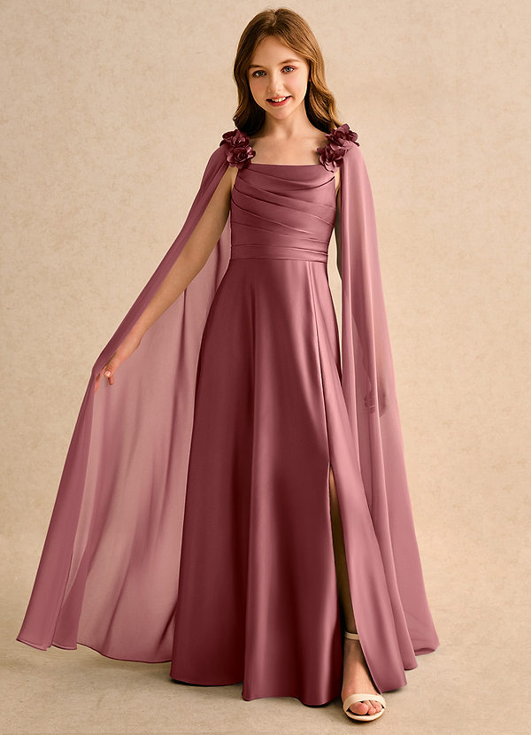 Azazie Rosita Girls Formal Bloemenmeisjes Jurken A-Lijn Jurk van Mat Satijn Geplooid Amethist image1