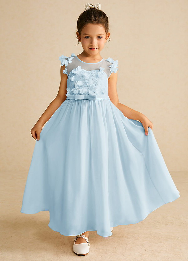Azazie Arlo Flower Girl Dresses Sky Blue A-Line Bow Chiffon Dress image1
