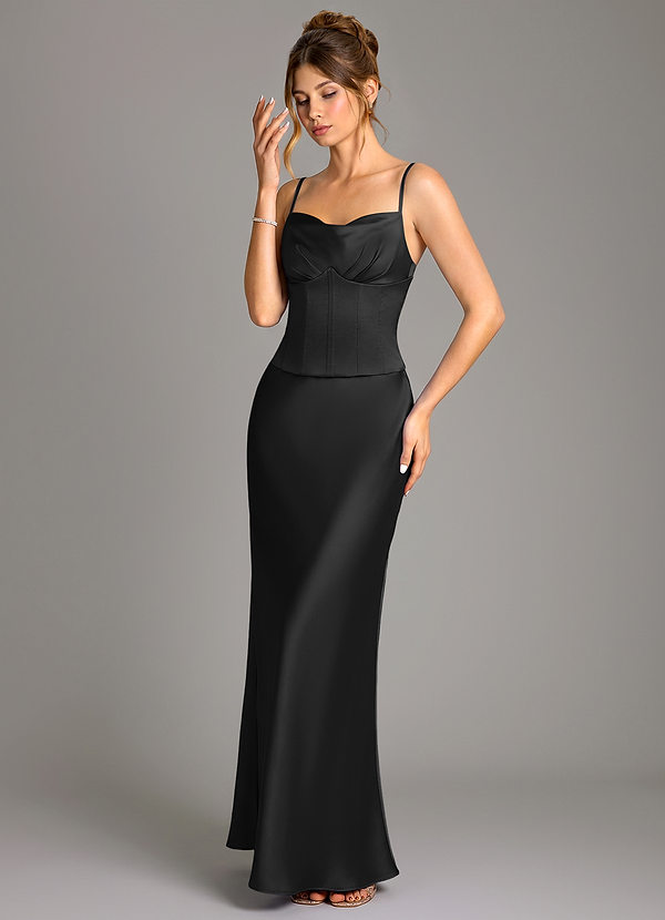 Azazie Reverie Bridesmaid Dresses Black Mermaid Corset Stretch Satin Dress image1