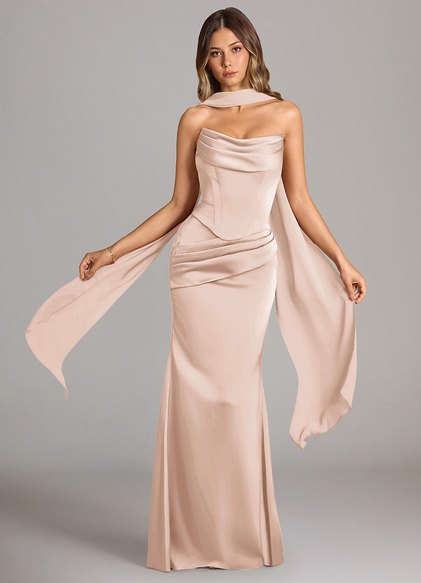 Azazie Sorrel Vestidos Dama de Honor Vestido de Rosa Rubor de Satén Elástico de Corte Sirena Convertible con Sin tirantes image1