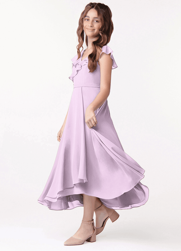 Azazie Posie Junior A-Linie Gestreift Chiffon Kleid Frostiges Flieder image1