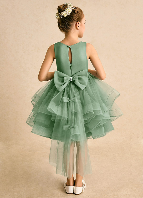 Azazie Tinie Blumenkinder Kleider Ballkleid Schleifen Tüll Kleid Matcha image1