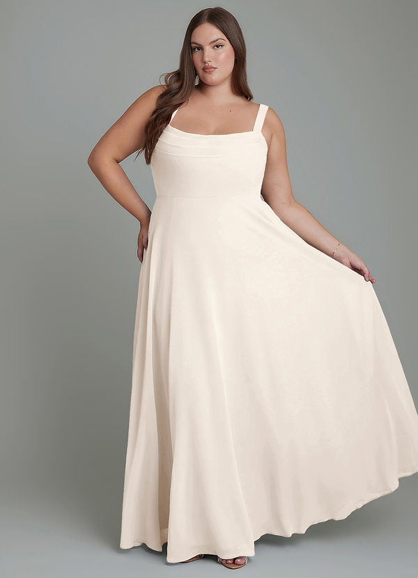Azazie Shaude Bridesmaid Dresses White Alabaster A-Line Pleated Chiffon Dress image1