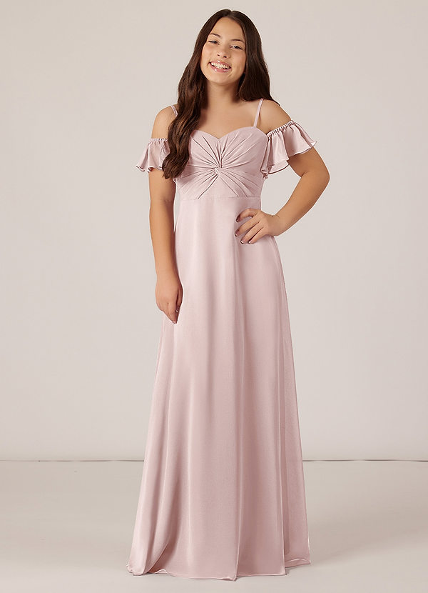Azazie Juna Junior Vestido de Rosa Rubor de Gasa de Corte en A con Vestidos sin tirantes image1