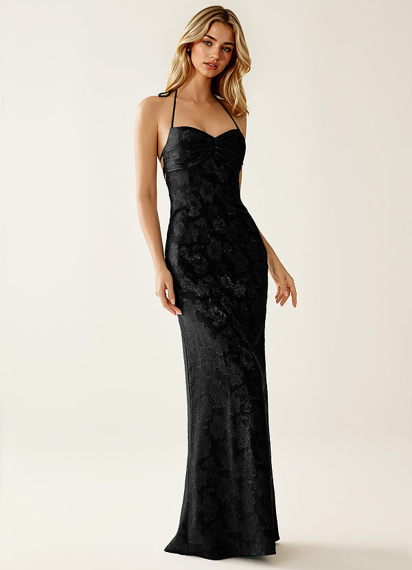 Angena Negro Vestido de fiesta jacquard con espalda descubierta image1