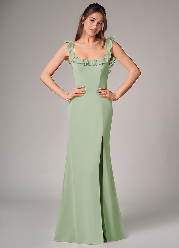Azazie Callie Brautjungfernkleider Wandelbar Meerjungfrau-Linie Seitliche Cut-Outs Chiffon Kleid Staubiger Salbeigrün image1