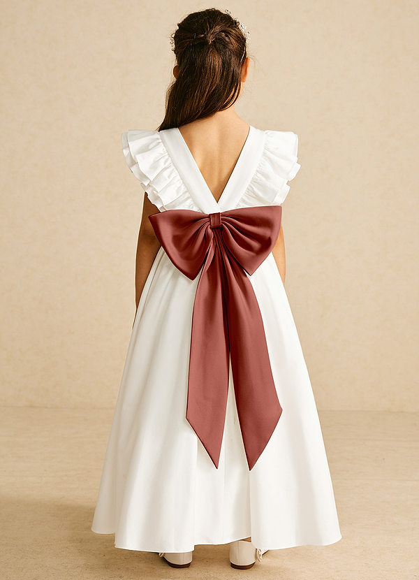 Azazie Aero Flower Girl Dresses Ivory Auburn A-Line Pleated Cotton Dress image1
