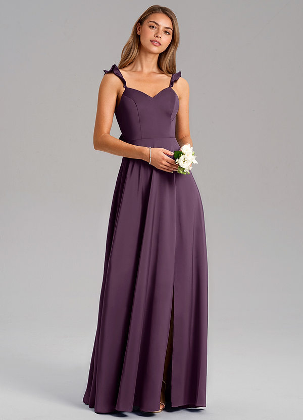 Azazie Everett Bridesmaid Dresses Plum A-Line Stretch Satin Dress image1
