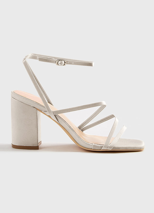 front Matching Color Matte Satin Ankle Strap Block Heel Sandals