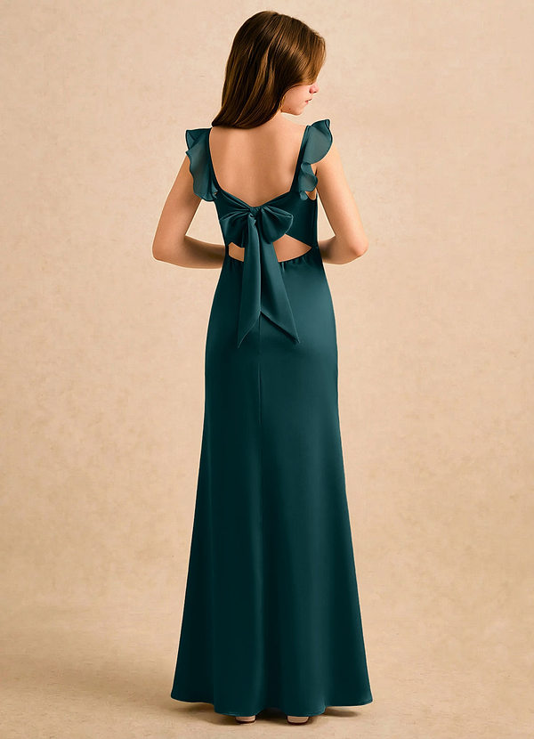 Azazie Novalie Girls Formal Flower Girl Dresses Pine Mermaid Bow Stretch Satin Dress image1