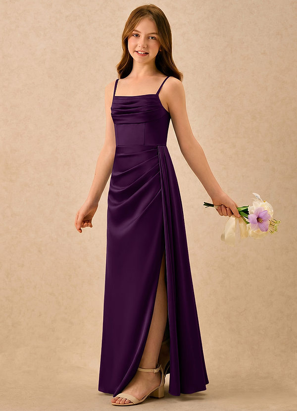 Azazie Shyla Girls Formal Flower Girl Dresses Grape Sheath Pleated Stretch Satin Dress image1