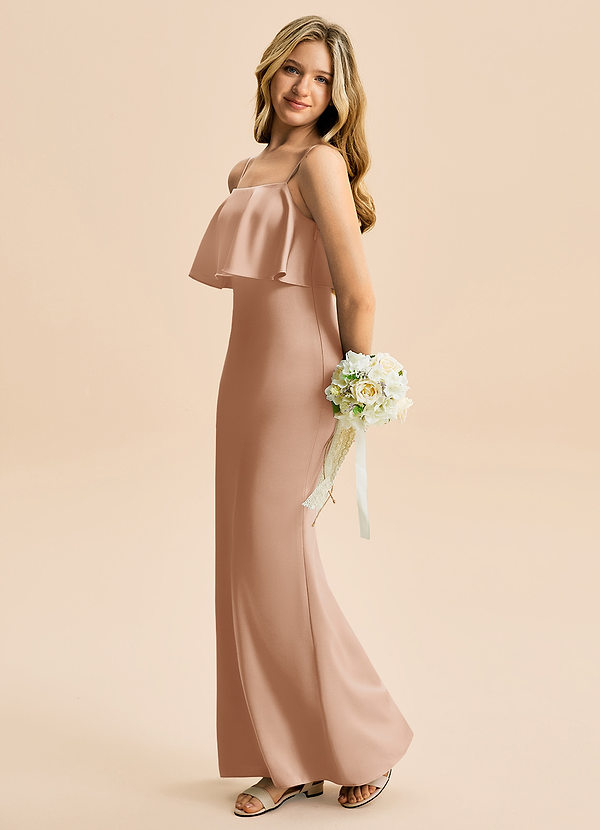 Azazie Galene Junior Havfrue Stræk satin Gulv-længde Junior brudepige Kjole image1