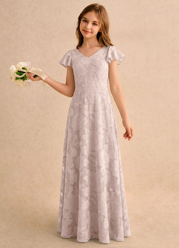 Azazie Narin Girls Formal Sukienki dla Dziewczynki Sypiącej Kwiaty Linia A z Rękawami Kwiatowe wypalenie Długość podłogi Sukienka image1