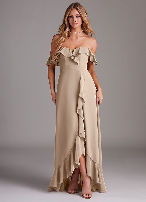 Azazie Lyra Bridesmaid Dresses Taupe A-Line Chiffon Convertible Dress image1