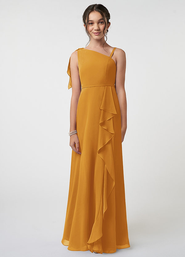 Azazie Aidy A-Line Bow Chiffon Floor-Length Junior Bridesmaid Dress image1