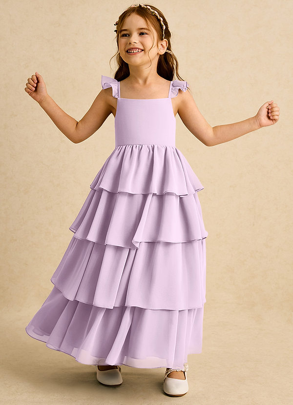 Azazie Boba Flower Girl Dresses Frosted Lilac A-Line Square Neckline Chiffon Dress image1