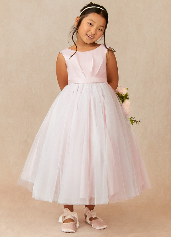 Azazie Bee Blumenkinder Kleider Ballkleid Plissee Tüll Kleider Zartrosa image1