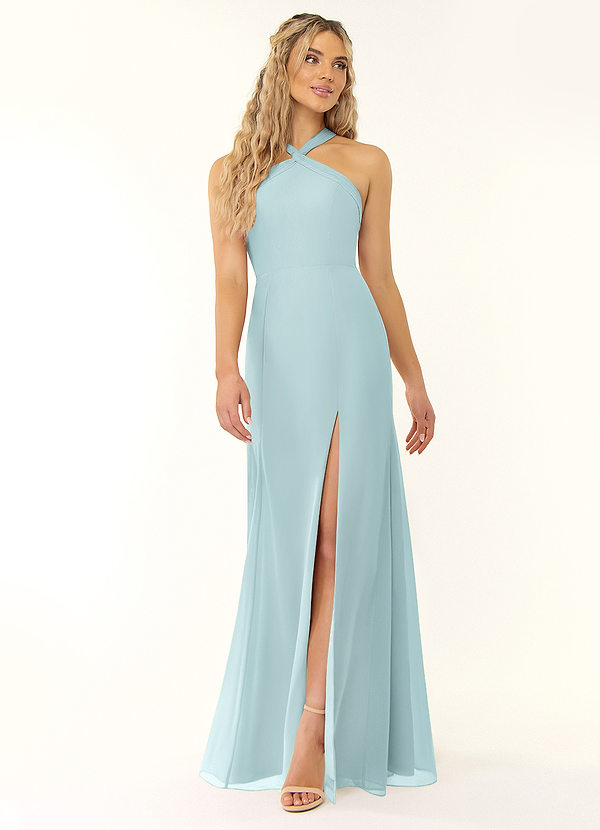 Azazie Rue Abiti da Damigella Abito A-Line in Chiffon con Scollo Halter Nebbia image1