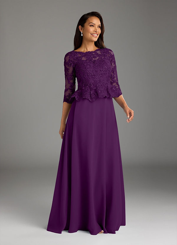 Azazie Averie Brautmutterkleider A-Linie Bootshals Pailletten Chiffon Kleid Traube image1