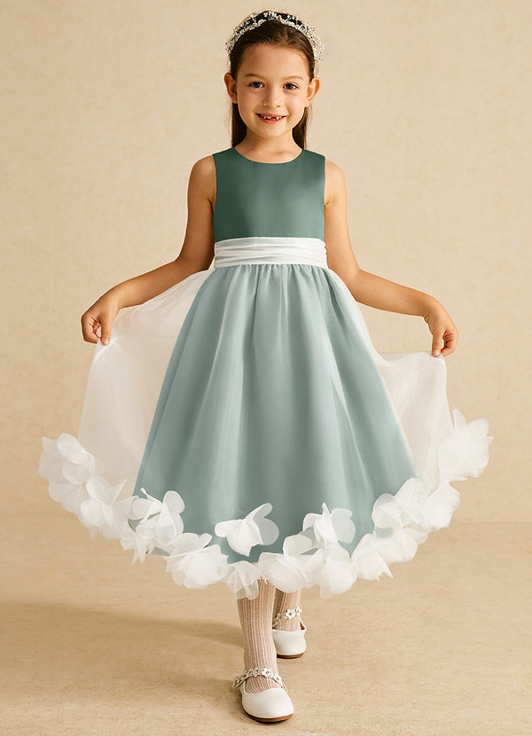 Azazie Stardust Blumenkinder Kleider A-Linie ärmellos Organza Kleid Eukalyptus image1
