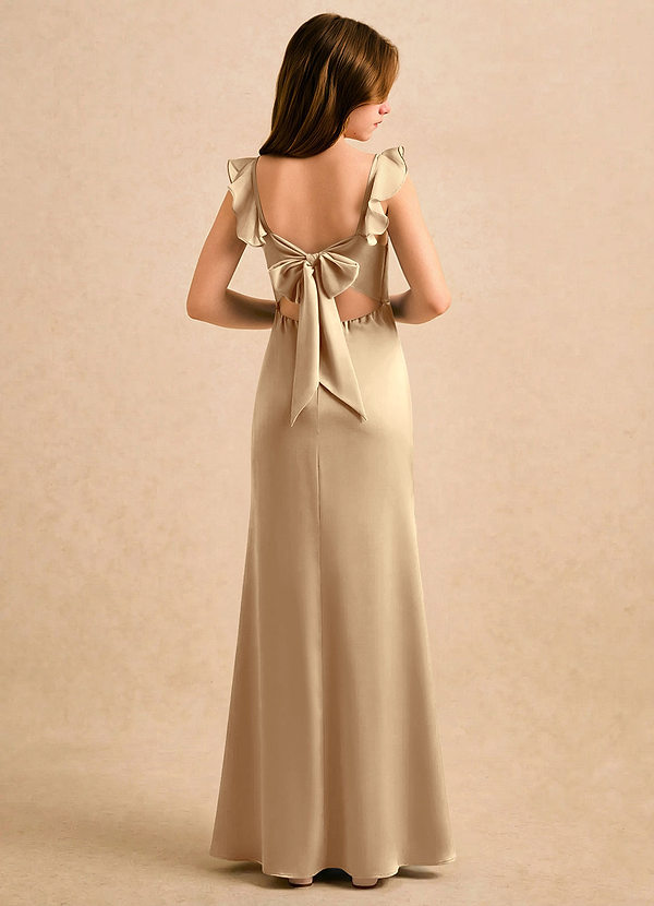 Azazie Novalie Girls Formal Robes de cortège enfant Robe Sirène en Satin extensible Arc Champagne image1