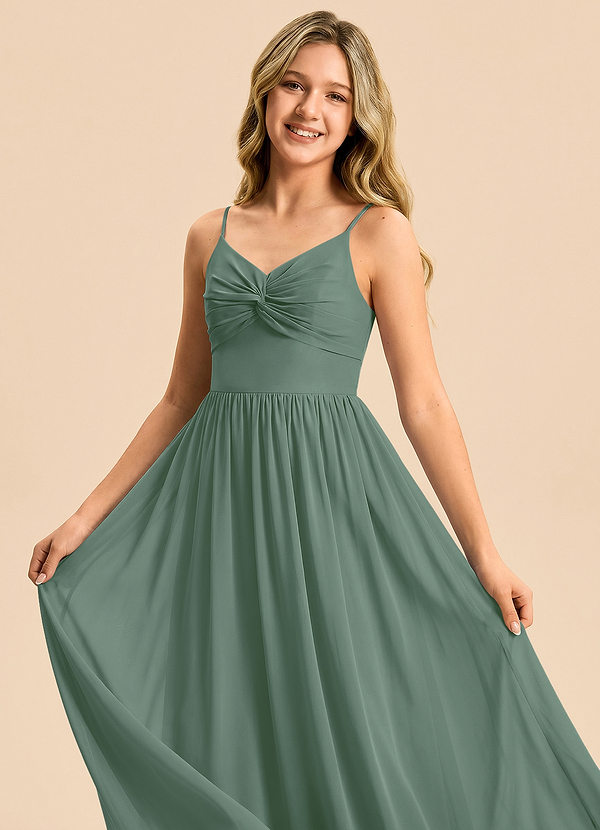 Azazie Zeya Junior A-Linie Chiffon Kleid Eukalyptus image1