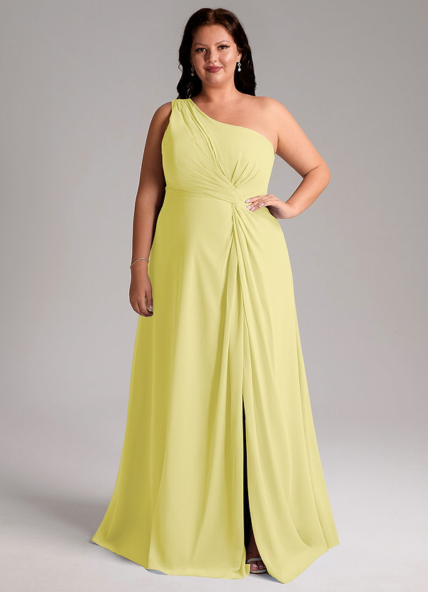 Azazie Brooke Bridesmaid Dresses Lemon Sorbet A-Line One Shoulder Chiffon Dress image1