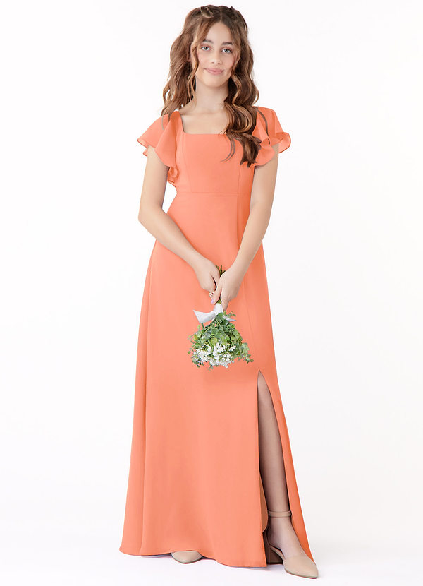 Azazie Bondi Junior Sunset A-Line Bow Chiffon Dress image1