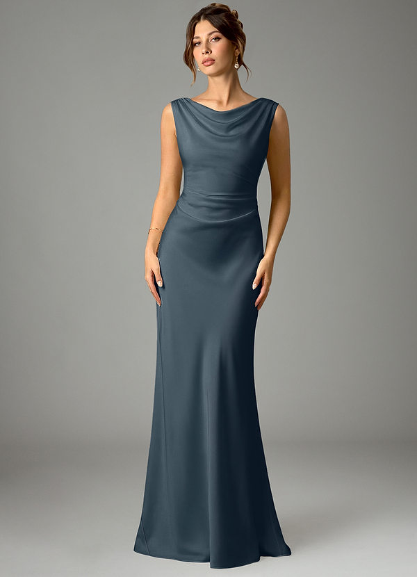 Azazie Kieryn Bridesmaid Dresses Twilight Mermaid Pleated Stretch Satin Dress image1