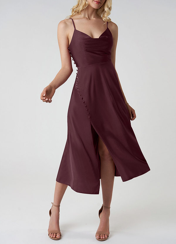 Merlot Merlot Cowl V Neck Tie Back Midi Dress Azazie 4624