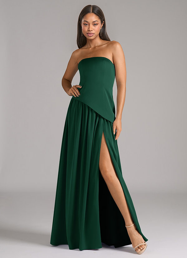 Azazie Adeline Vestidos Dama de Honor Vestido de Verde Oscuro de Satén Elástico de Corte en A Convertible con Sin tirantes image1