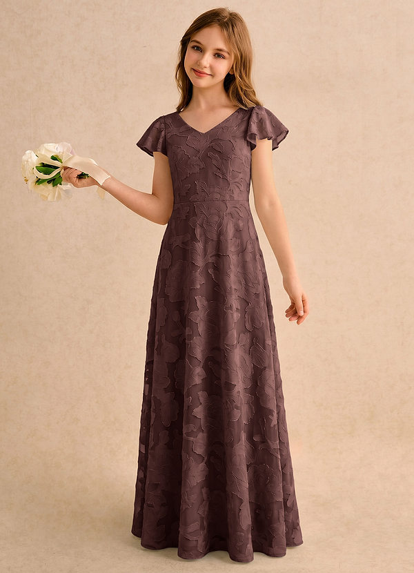 Azazie Narin Girls Formal Vestidos de arras Vestido Expresado de Devorado Floral de Línea A con con mangas image1