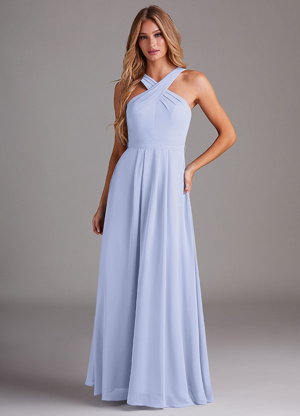 Azazie Dixie Bridesmaid Dresses Lavender A-Line Halter Pleated Chiffon Dress image1