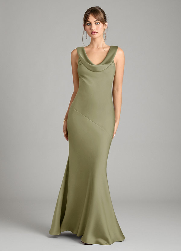 Azazie Rylina Bridesmaid Dresses Pistachio Mermaid Stretch Satin Dress image1