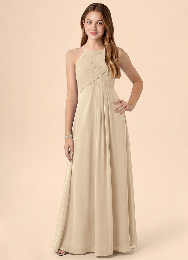 Azazie Ginny Junior Jurk van Chiffon met A-Lijn Geplooid Champagne image1